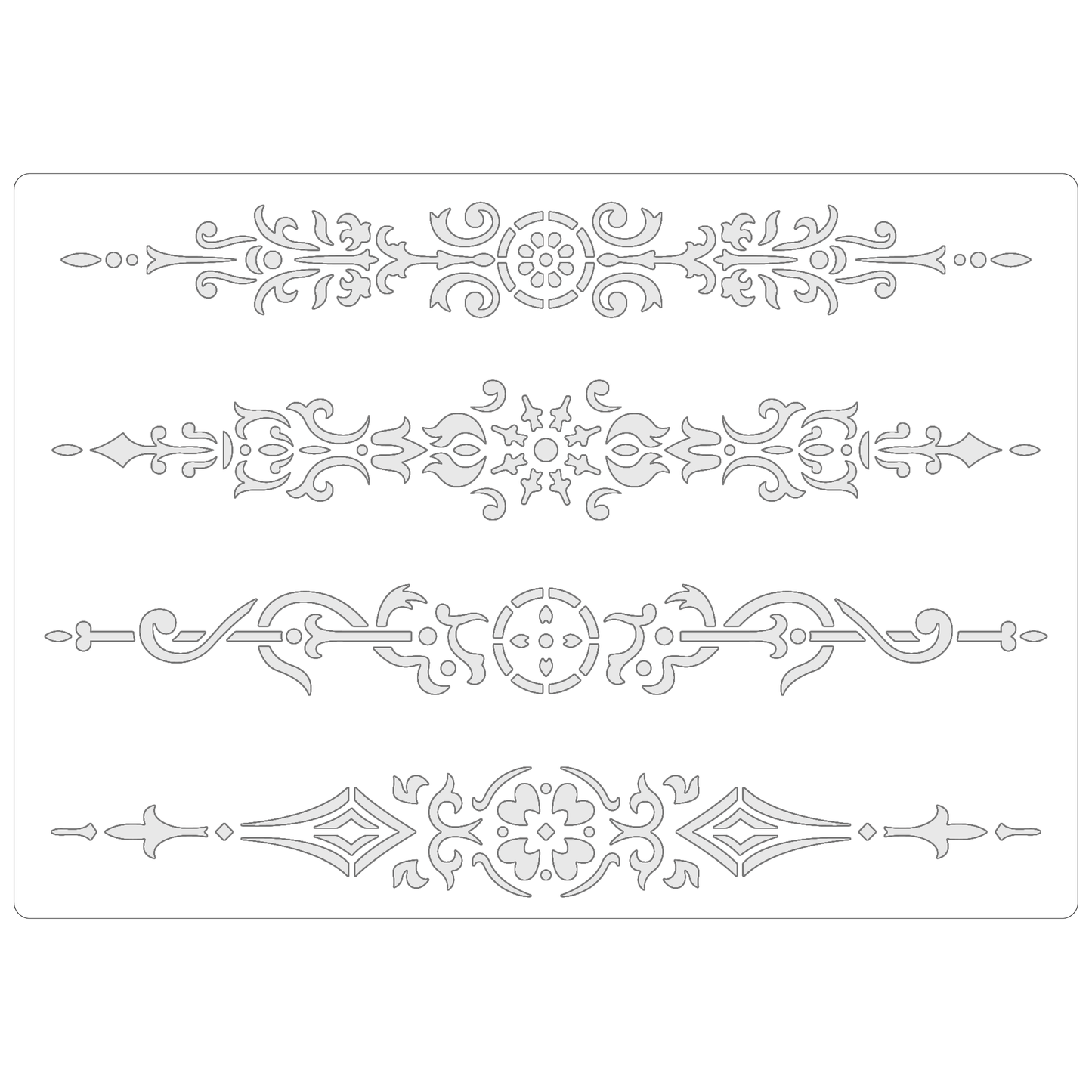 Reusable Stencil - Professional Quality - Decorative Border Collection #1 - Made in the UK - Food Safe Non Adhesive - White Laser Cut PET Material for Cakes, Cookies, Coffees, Serving Plates