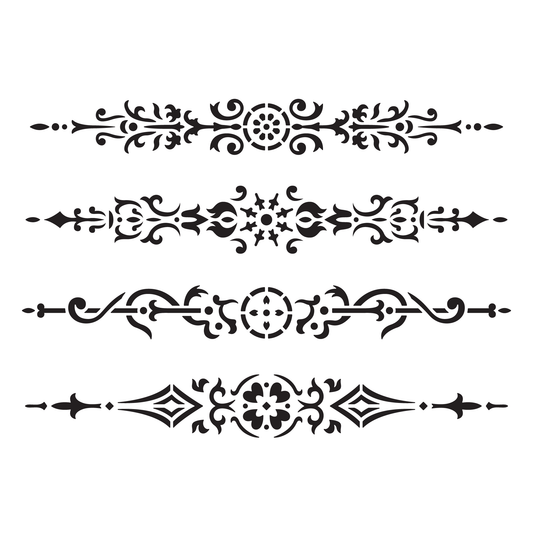 Reusable Stencil - Professional Quality - Decorative Border Collection #1 - Made in the UK - Food Safe Non Adhesive - White Laser Cut PET Material for Cakes, Cookies, Coffees, Serving Plates