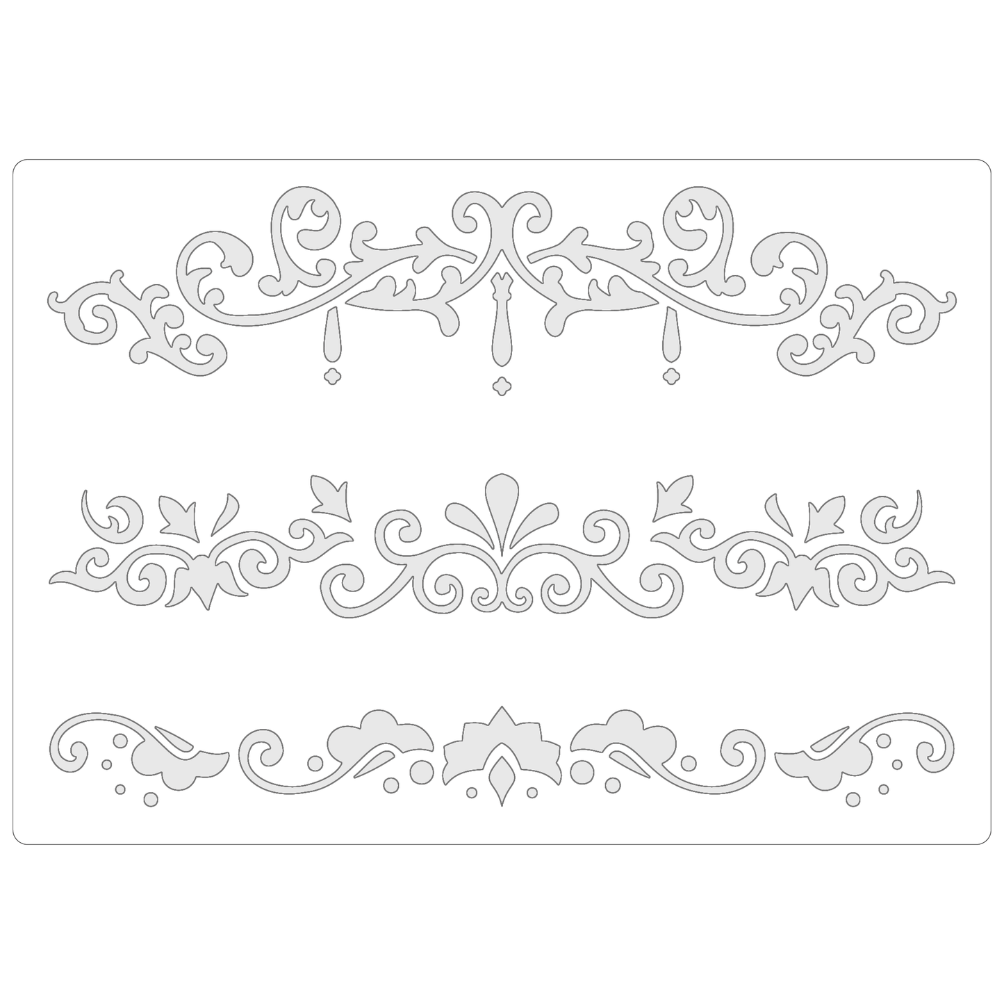 Reusable Stencil - Professional Quality - Decorative Border Collection #2 - Made in the UK - Food Safe Non Adhesive - White Laser Cut PET Material for Cakes, Cookies, Coffees, Serving Plates