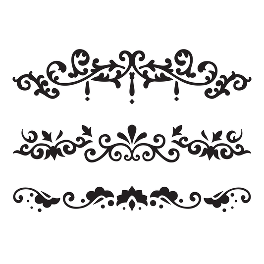 Reusable Stencil - Professional Quality - Decorative Border Collection #2 - Made in the UK - Food Safe Non Adhesive - White Laser Cut PET Material for Cakes, Cookies, Coffees, Serving Plates