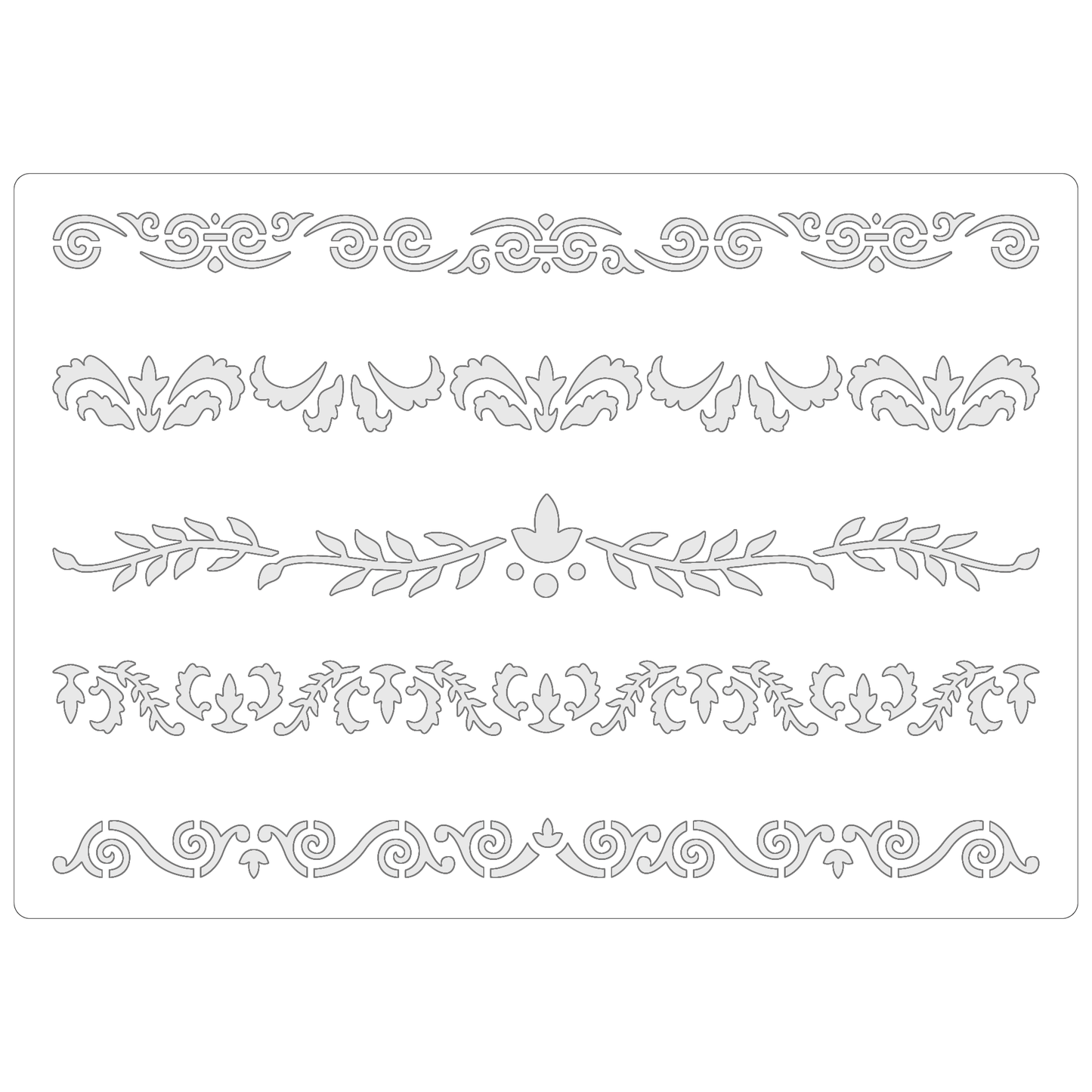Reusable Stencil - Professional Quality - Decorative Border Collection #3 - Made in the UK - Food Safe Non Adhesive - White Laser Cut PET Material for Cakes, Cookies, Coffees, Serving Plates