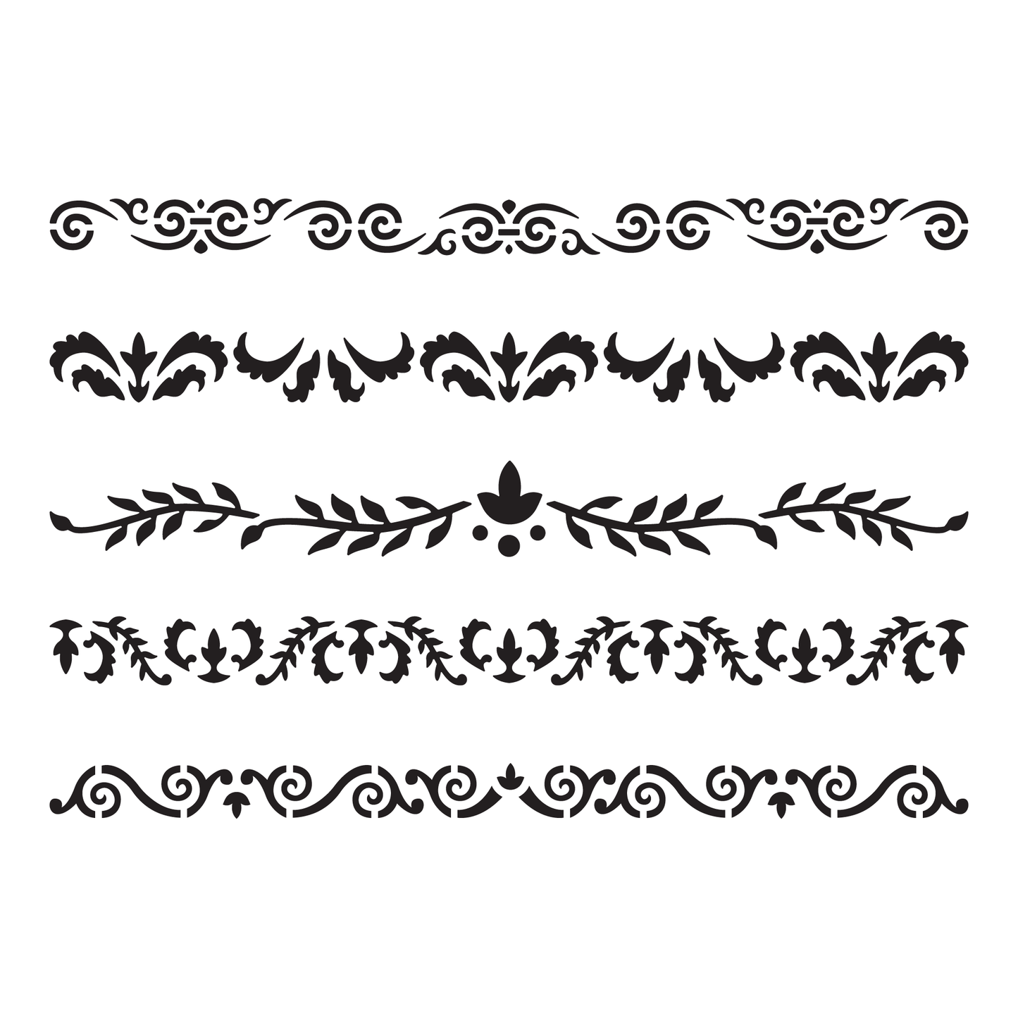 Reusable Stencil - Professional Quality - Decorative Border Collection #3 - Made in the UK - Food Safe Non Adhesive - White Laser Cut PET Material for Cakes, Cookies, Coffees, Serving Plates