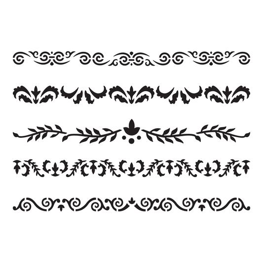 Reusable Stencil - Professional Quality - Decorative Border Collection #3 - Made in the UK - Food Safe Non Adhesive - White Laser Cut PET Material for Cakes, Cookies, Coffees, Serving Plates