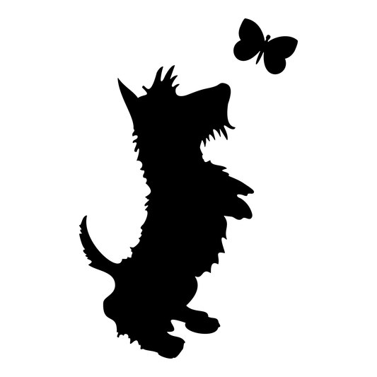 Reusable Stencil - Professional Quality - Dog & Butterfly - Made in the UK - Food Safe Non Adhesive - White Laser Cut PET Material for Cakes, Cookies, Coffees, Serving Plates