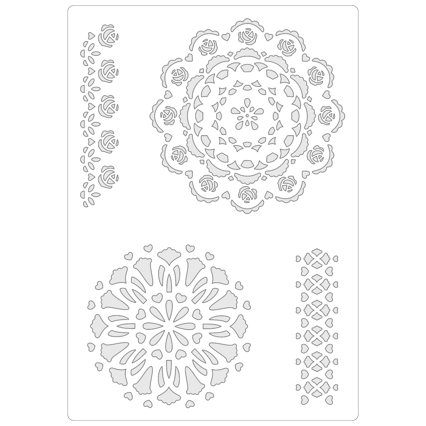 Reusable Stencil - Professional Quality - Doilies & Borders - Made in the UK - Food Safe Non Adhesive - White Laser Cut PET Material for Cakes, Cookies, Coffees, Serving Plates