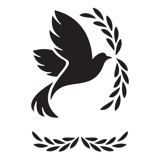 Reusable Stencil - Professional Quality - Dove & Olive Branch - Made in the UK - Food Safe Non Adhesive - White Laser Cut PET Material for Cakes, Cookies, Coffees, Serving Plates