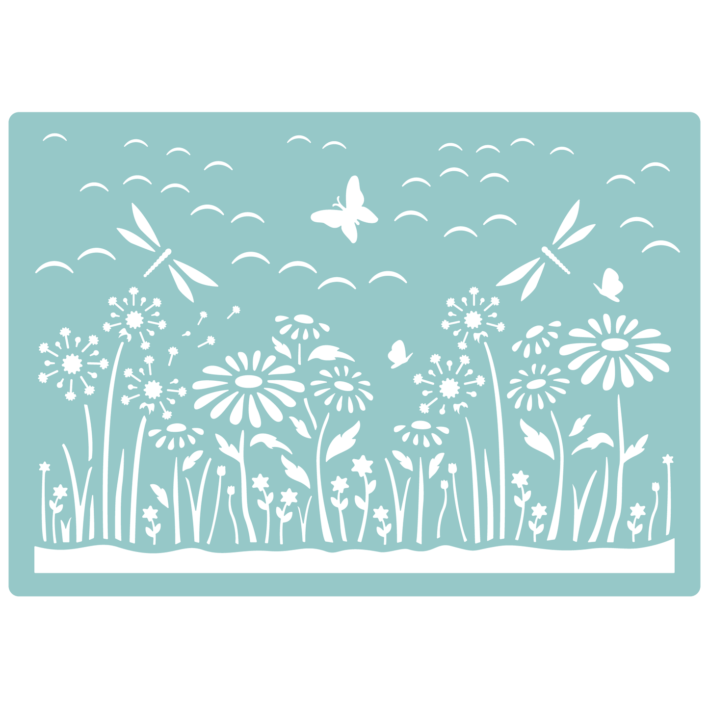 Reusable Stencil - Professional Quality - Dragonfly Meadow - Made in the UK - Low Adhesive - Blue Vinyl Material for Cardmaking, Canvas, Paper, Interior Decor, Layering