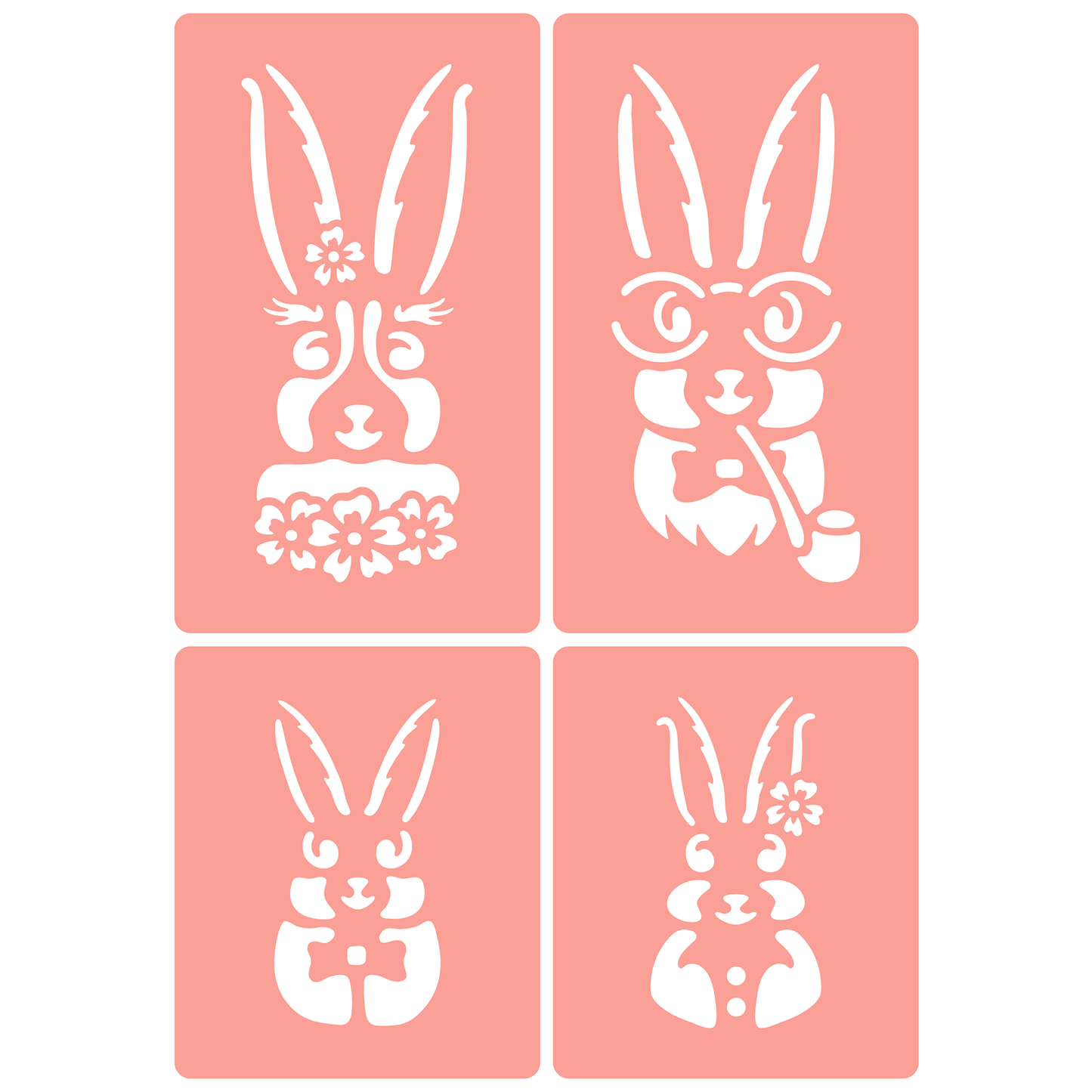 Reusable Stencil - Professional Quality - Easter Bunny Family - Made in the UK - High Adhesive - Pink Vinyl Material for Glass, Mirrors, Bottles, Tiles, Wood