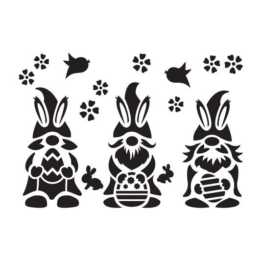Reusable Stencil - Professional Quality - Easter Gnomes #1 - Made in the UK - Food Safe Non Adhesive - White Laser Cut PET Material for Cakes, Cookies, Coffees, Serving Plates
