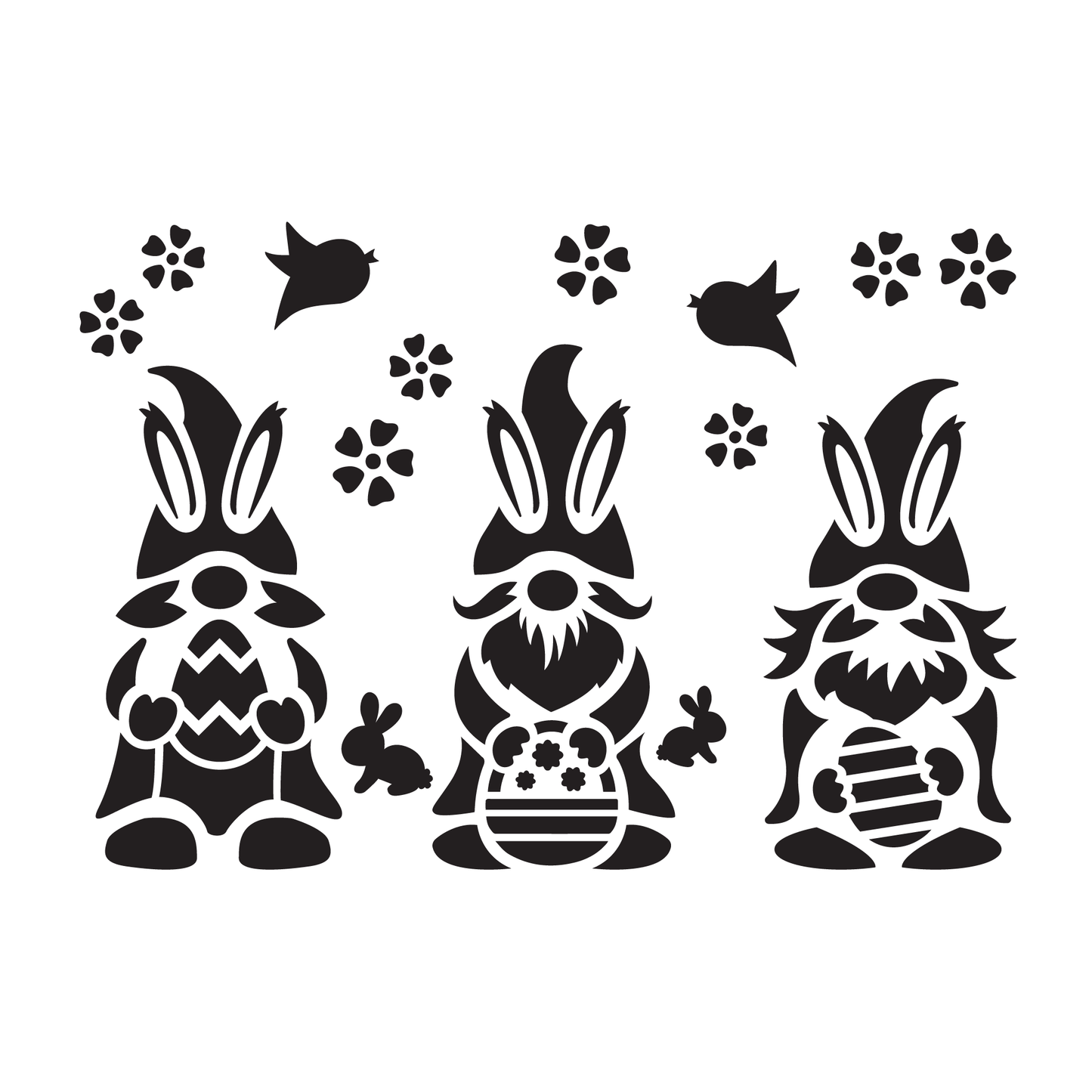 Reusable Stencil - Professional Quality - Easter Gnomes #1 - Made in the UK - High Adhesive - Pink Vinyl Material for Glass, Mirrors, Bottles, Tiles, Wood