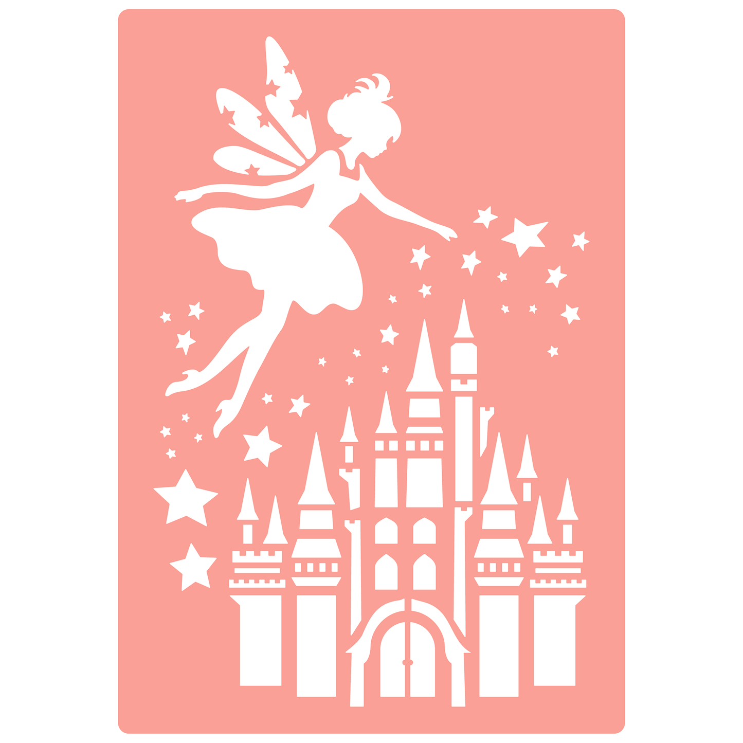 Reusable Stencil - Professional Quality - Fairytale Castle - Made in the UK - High Adhesive - Pink Vinyl Material for Glass, Mirrors, Bottles, Tiles, Wood