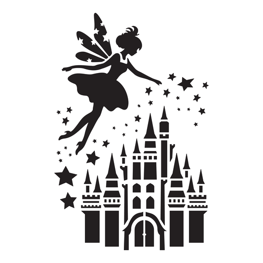 Reusable Stencil - Professional Quality - Fairytale Castle - Made in the UK - Food Safe Non Adhesive - White Laser Cut PET Material for Cakes, Cookies, Coffees, Serving Plates