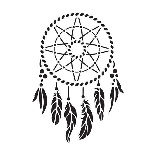 Reusable Stencil - Professional Quality - Feather Dreamcatcher - Made in the UK - Food Safe Non Adhesive - White Laser Cut PET Material for Cakes, Cookies, Coffees, Serving Plates