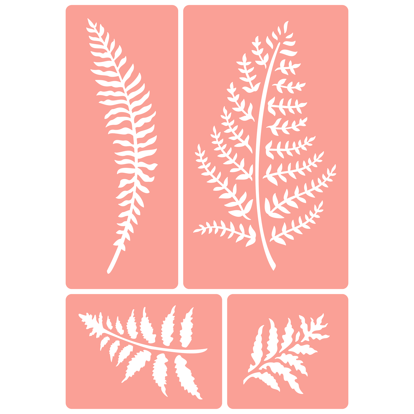Reusable Stencil - Professional Quality - Fern Collection #1 - Made in the UK - High Adhesive - Pink Vinyl Material for Glass, Mirrors, Bottles, Tiles, Wood
