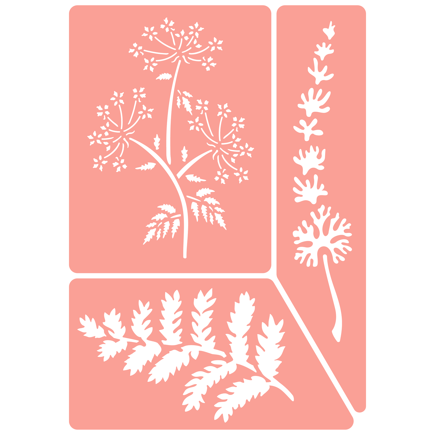 Reusable Stencil - Professional Quality - Ferns & Flowers #2 - Made in the UK - High Adhesive - Pink Vinyl Material for Glass, Mirrors, Bottles, Tiles, Wood