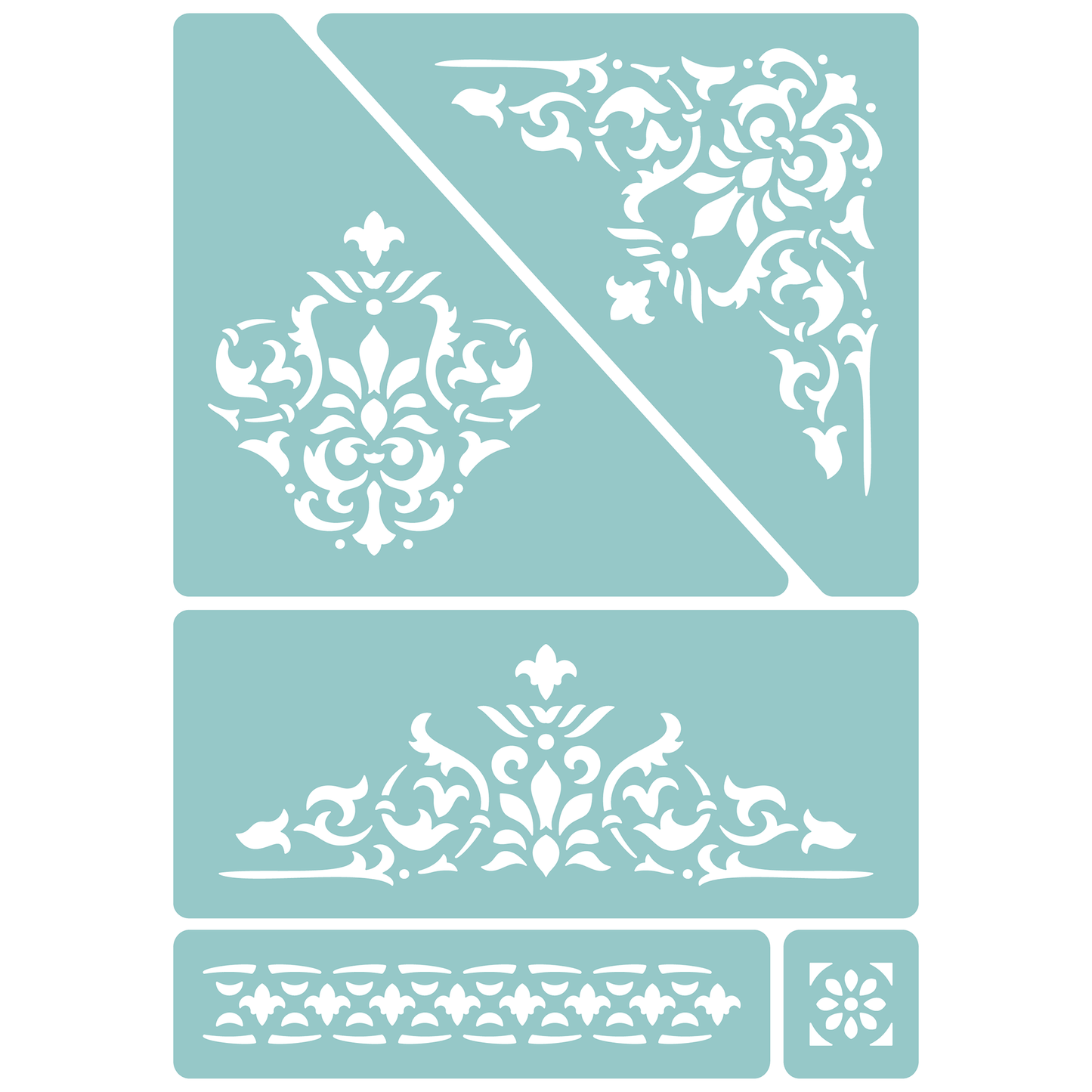 Reusable Stencil - Professional Quality - Fleur de Lys Motifs - Made in the UK - Low Adhesive - Blue Vinyl Material for Cardmaking, Canvas, Paper, Interior Decor, Layering