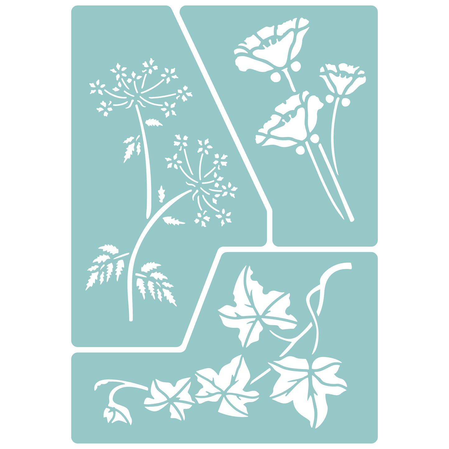 Reusable Stencil - Professional Quality - Flower Collection #1 - Made in the UK - Low Adhesive - Blue Vinyl Material for Cardmaking, Canvas, Paper, Interior Decor, Layering