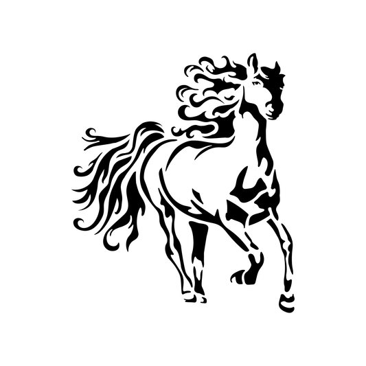 Reusable Stencil - Professional Quality - Flowing Horse - Made in the UK - Food Safe Non Adhesive - White Laser Cut PET Material for Cakes, Cookies, Coffees, Serving Plates