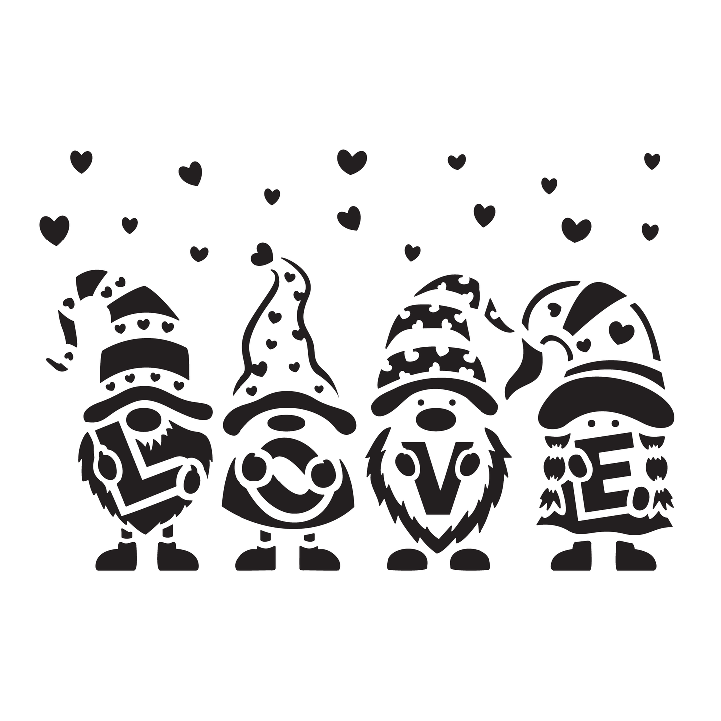 Reusable Stencil - Professional Quality - Gnomes In LOVE - Made in the UK - High Adhesive - Pink Vinyl Material for Glass, Mirrors, Bottles, Tiles, Wood