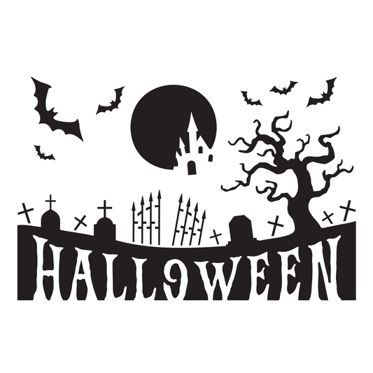 Reusable Stencil - Professional Quality - Halloween Graveyard - Made in the UK - Food Safe Non Adhesive - White Laser Cut PET Material for Cakes, Cookies, Coffees, Serving Plates