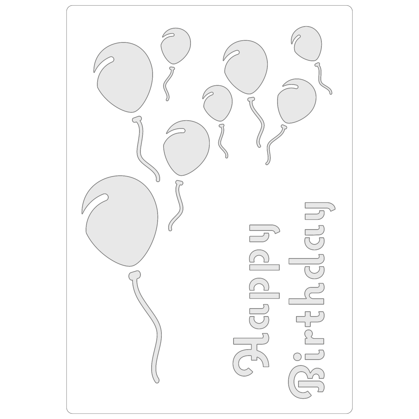 Reusable Stencil - Professional Quality - Happy Birthday Balloons - Made in the UK - Food Safe Non Adhesive - White Laser Cut PET Material for Cakes, Cookies, Coffees, Serving Plates