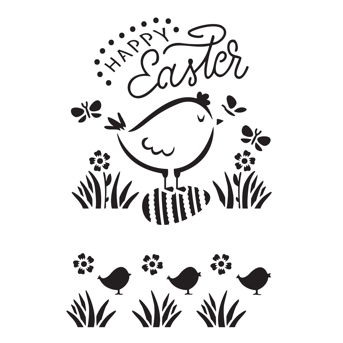 Reusable Stencil - Professional Quality - Happy Easter Chick & Egg - Made in the UK - High Adhesive - Pink Vinyl Material for Glass, Mirrors, Bottles, Tiles, Wood