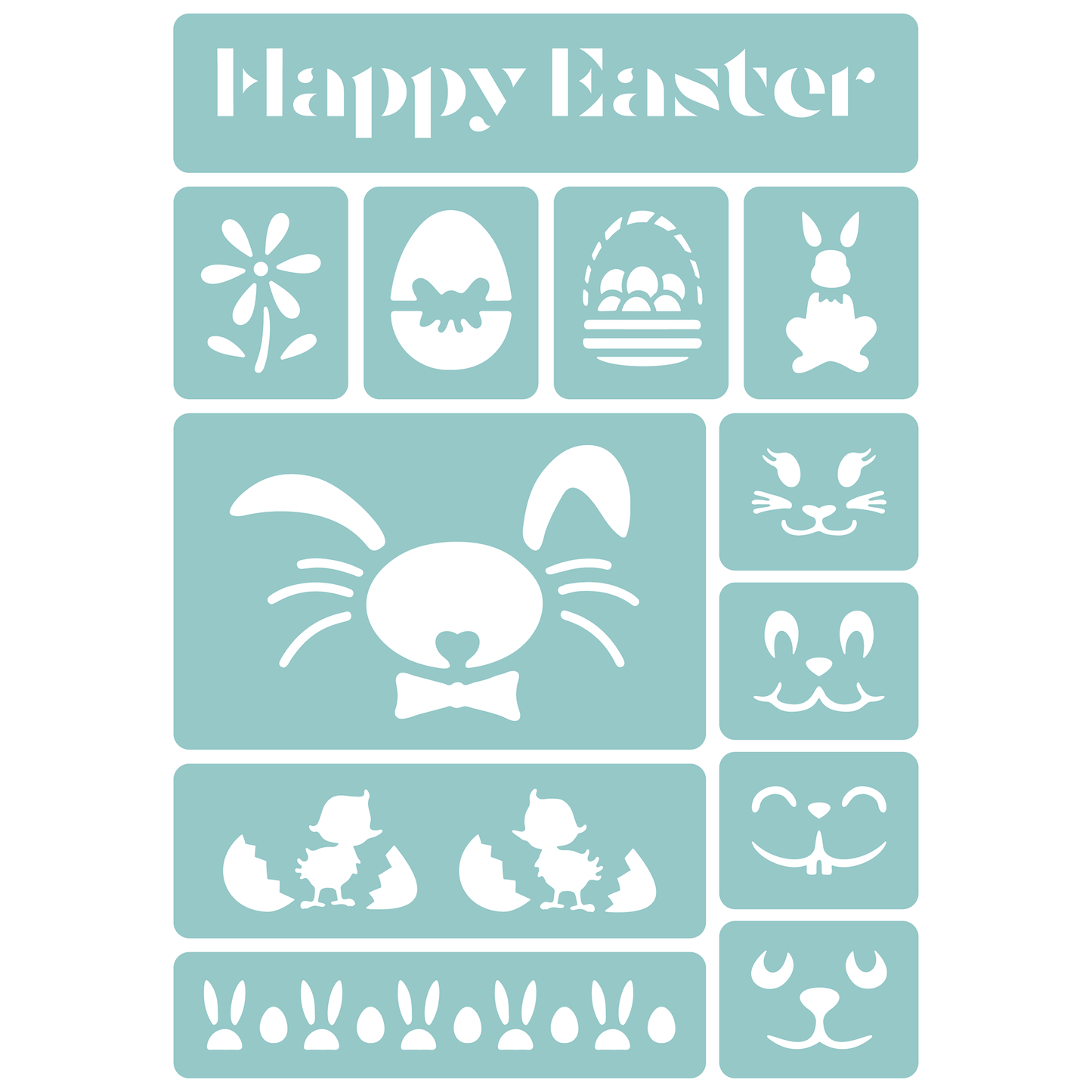Reusable Stencil - Professional Quality - Happy Easter Collection - Made in the UK - Low Adhesive - Blue Vinyl Material for Cardmaking, Canvas, Paper, Interior Decor, Layering