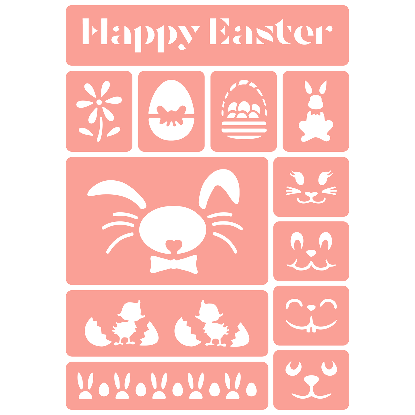 Reusable Stencil - Professional Quality - Happy Easter Collection - Made in the UK - High Adhesive - Pink Vinyl Material for Glass, Mirrors, Bottles, Tiles, Wood