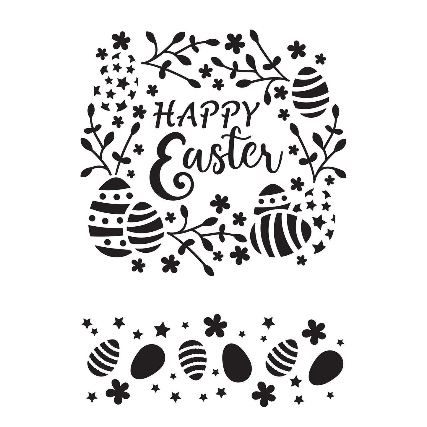 Reusable Stencil - Professional Quality - Happy Easter Wreath - Made in the UK - High Adhesive - Pink Vinyl Material for Glass, Mirrors, Bottles, Tiles, Wood