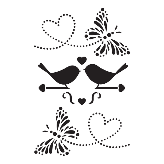 Reusable Stencil - Professional Quality - Heart Flutter - Made in the UK - High Adhesive - Pink Vinyl Material for Glass, Mirrors, Bottles, Tiles, Wood