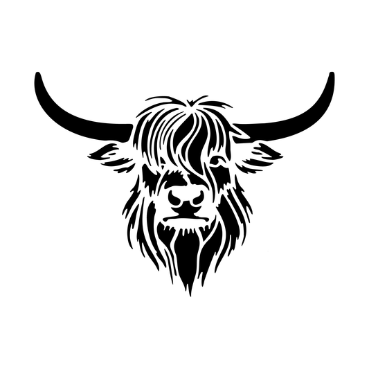 Reusable Stencil - Professional Quality - Highland Cow - Made in the UK - Food Safe Non Adhesive - White Laser Cut PET Material for Cakes, Cookies, Coffees, Serving Plates