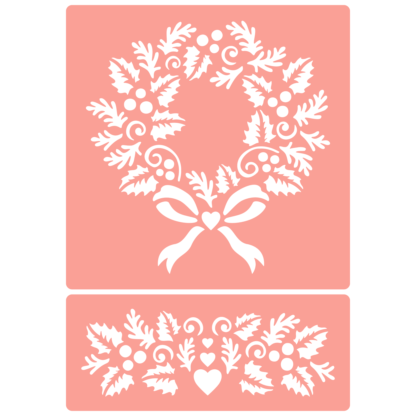 Reusable Stencil - Professional Quality - Holly Wreath - Made in the UK - High Adhesive - Pink Vinyl Material for Glass, Mirrors, Bottles, Tiles, Wood