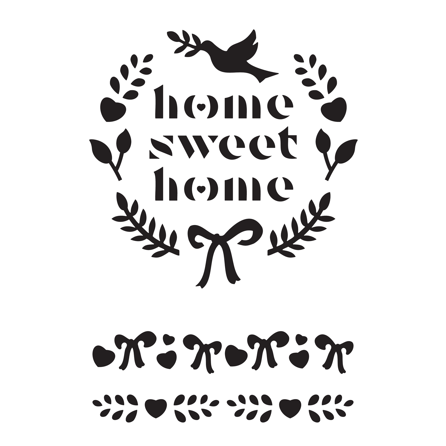 Reusable Stencil - Professional Quality - Home Sweet Home Wreath - Made in the UK - High Adhesive - Pink Vinyl Material for Glass, Mirrors, Bottles, Tiles, Wood