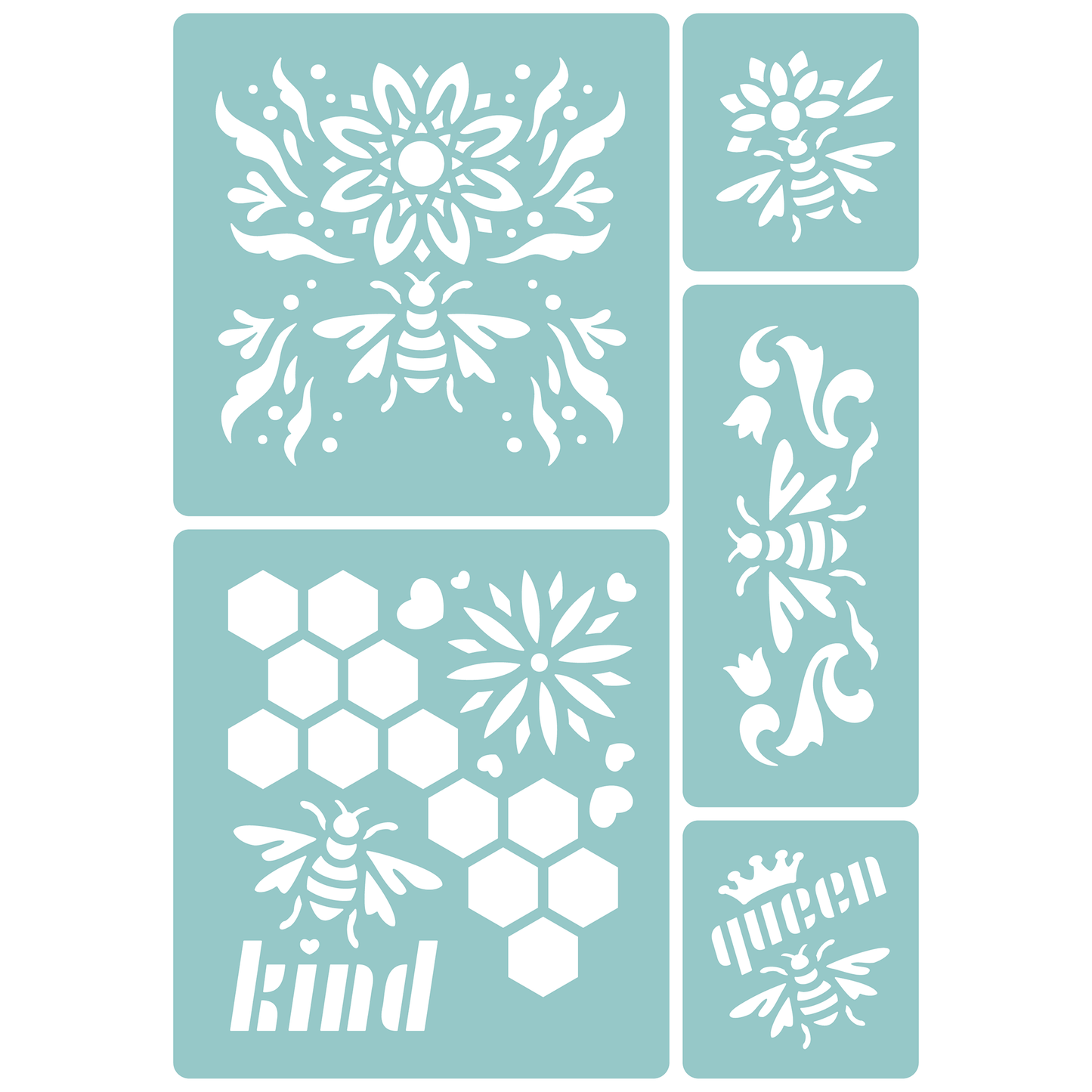 Reusable Stencil - Professional Quality - Honey Bee Selection #1 - Made in the UK - Low Adhesive - Blue Vinyl Material for Cardmaking, Canvas, Paper, Interior Decor, Layering