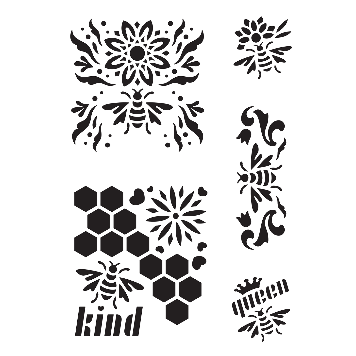 Reusable Stencil - Professional Quality - Honey Bee Selection #1 - Made in the UK - High Adhesive - Pink Vinyl Material for Glass, Mirrors, Bottles, Tiles, Wood