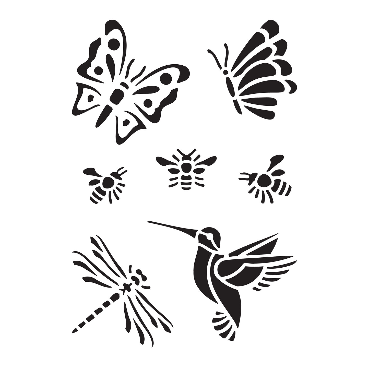 Reusable Stencil - Professional Quality - Hummingbird & Insects - Made in the UK - High Adhesive - Pink Vinyl Material for Glass, Mirrors, Bottles, Tiles, Wood
