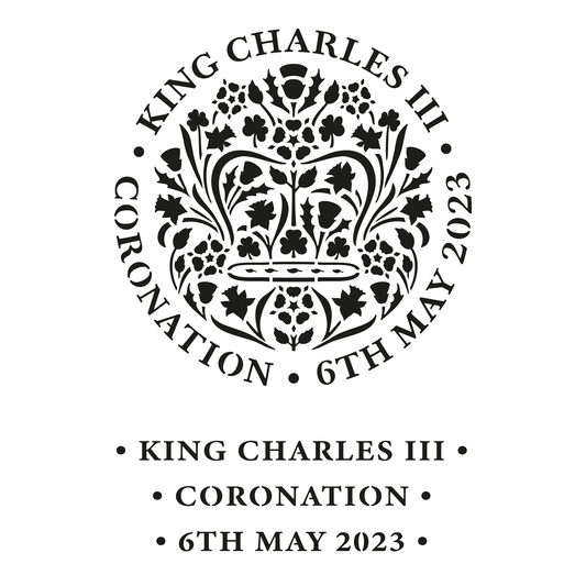 Reusable Stencil - Professional Quality - King Charles III Coronation - Made in the UK - Food Safe Non Adhesive - White Laser Cut PET Material for Cakes, Cookies, Coffees, Serving Plates