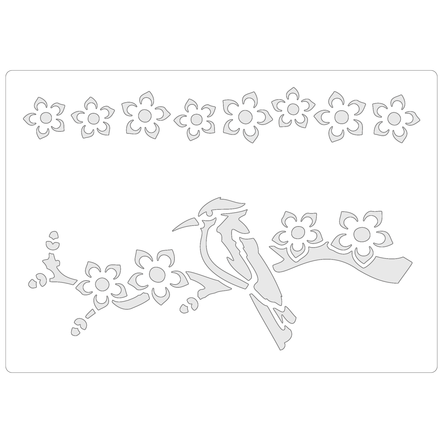 Reusable Stencil - Professional Quality - Kingfisher & Blossom - Made in the UK - Food Safe Non Adhesive - White Laser Cut PET Material for Cakes, Cookies, Coffees, Serving Plates