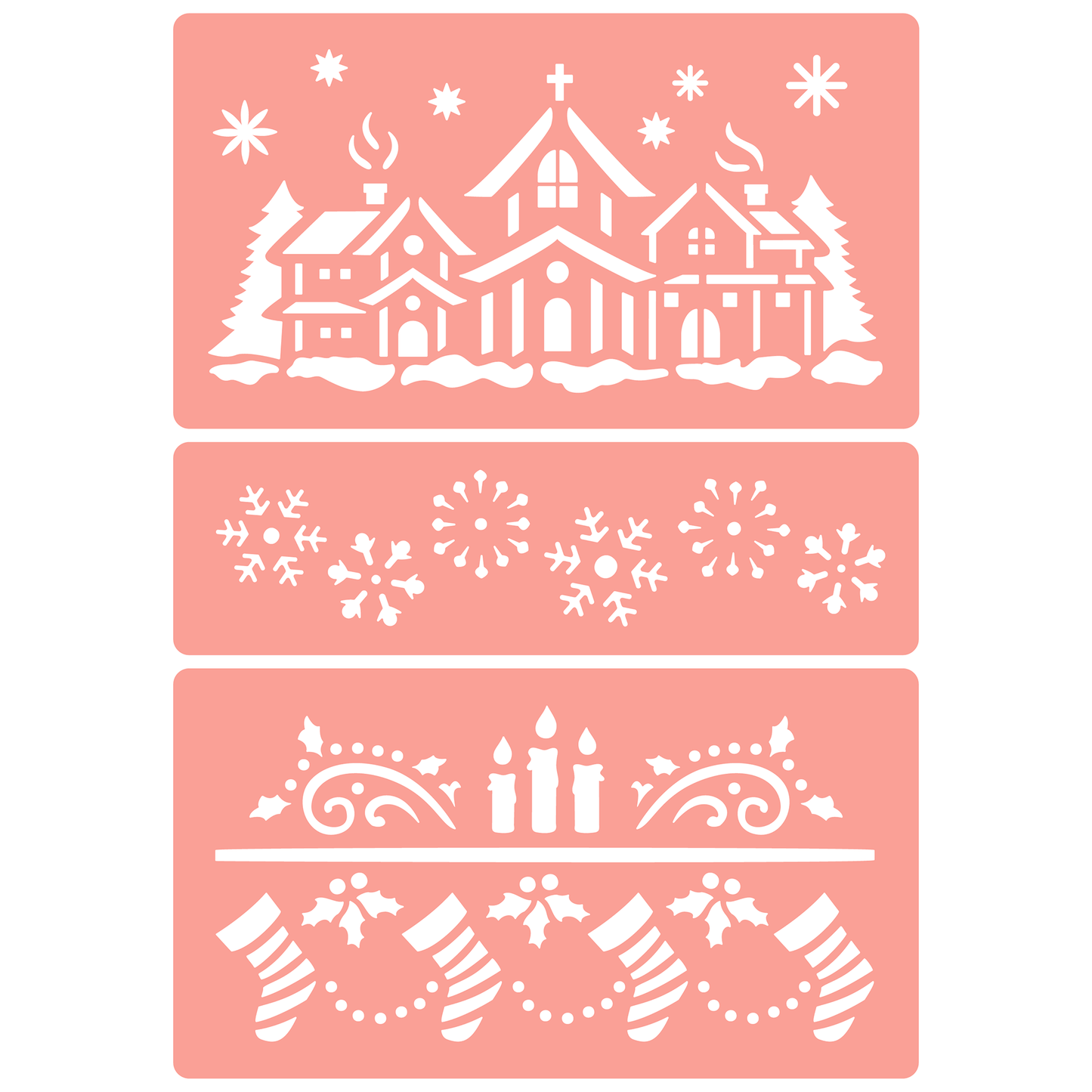 Reusable Stencil - Professional Quality - Large Christmas Collection - Made in the UK - High Adhesive - Pink Vinyl Material for Glass, Mirrors, Bottles, Tiles, Wood