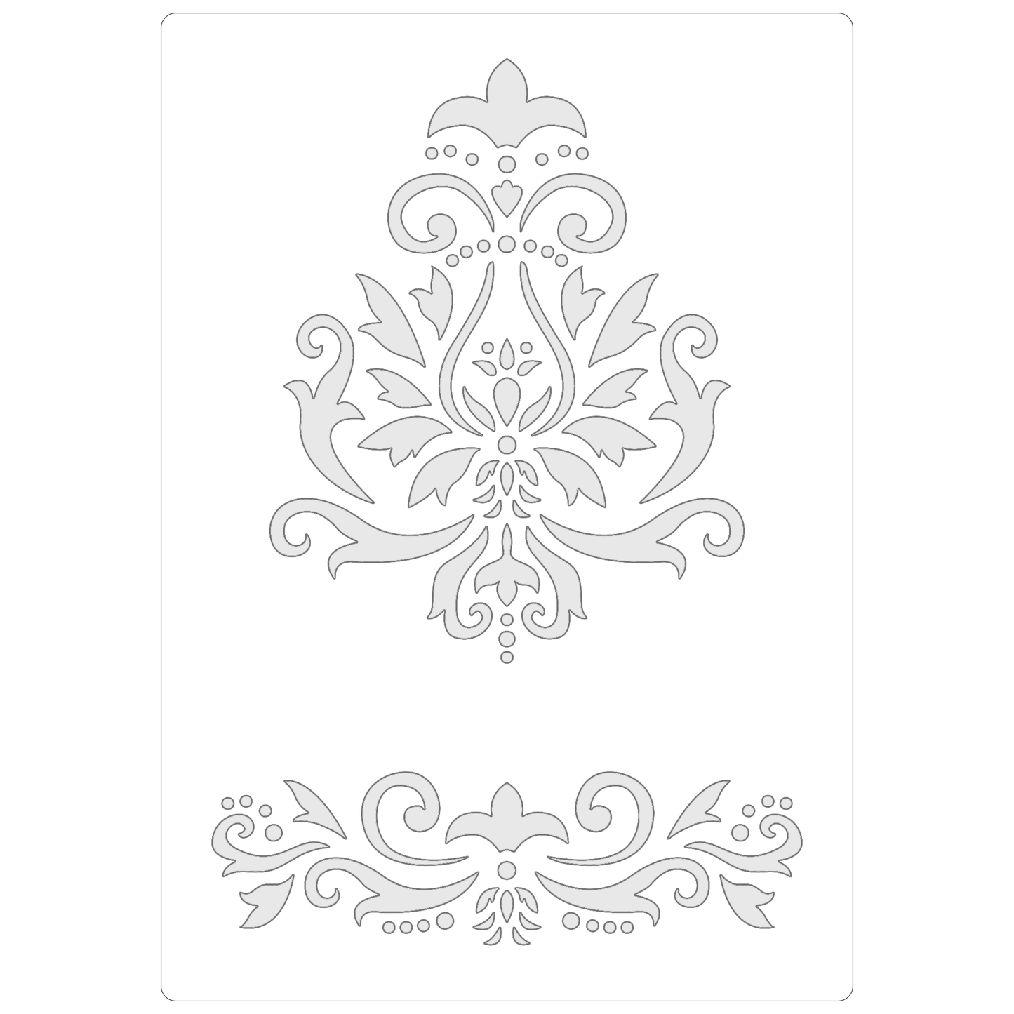 Reusable Stencil - Professional Quality - Large Damask Motif - Made in the UK - Food Safe Non Adhesive - White Laser Cut PET Material for Cakes, Cookies, Coffees, Serving Plates