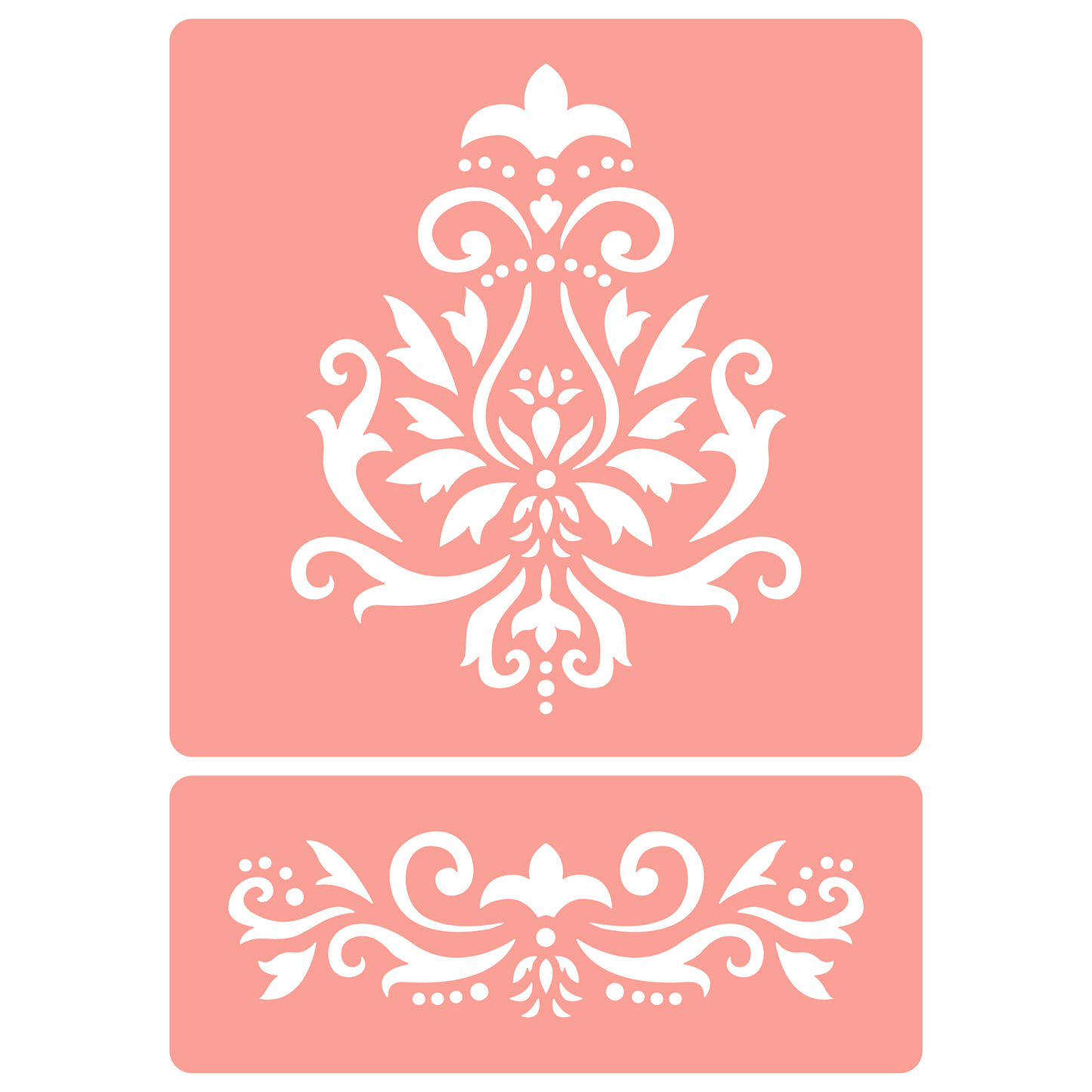 Reusable Stencil - Professional Quality - Large Damask Motif - Made in the UK - High Adhesive - Pink Vinyl Material for Glass, Mirrors, Bottles, Tiles, Wood