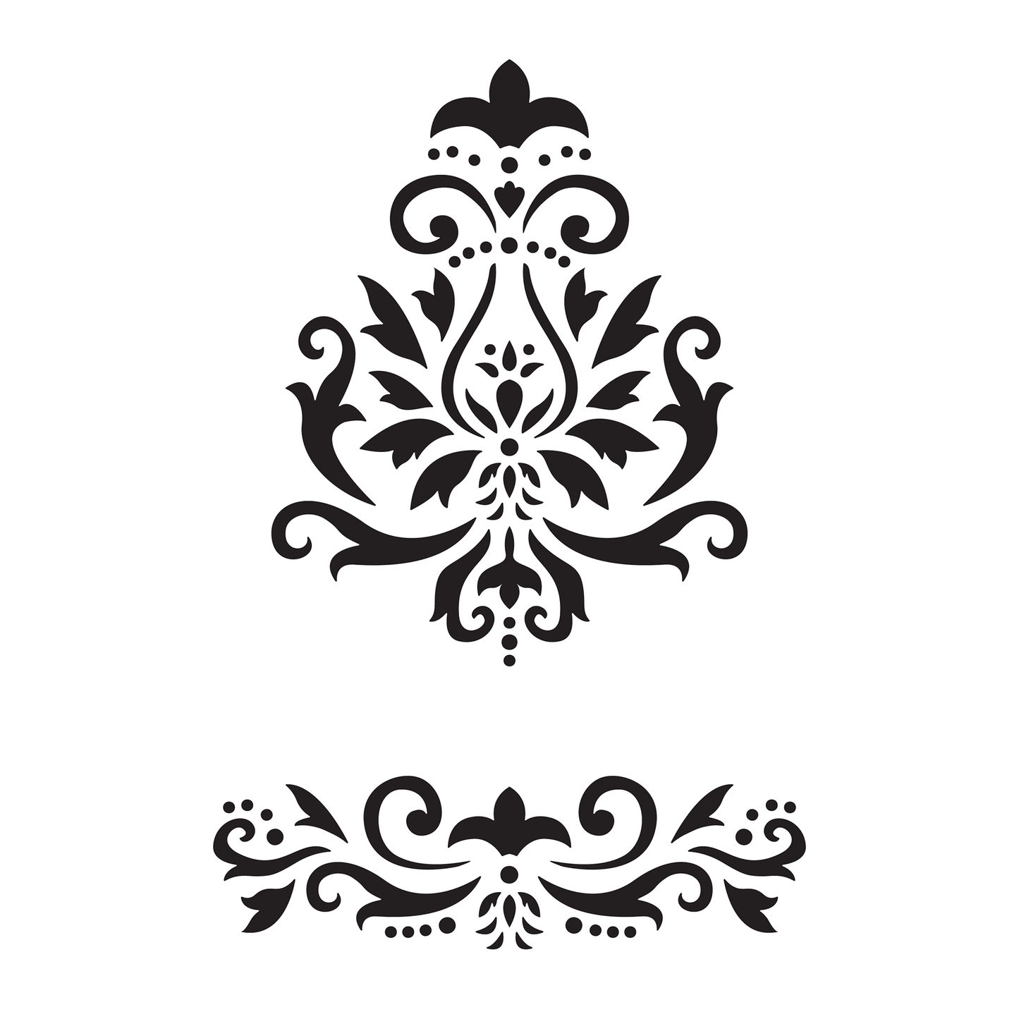 Reusable Stencil - Professional Quality - Large Damask Motif - Made in the UK - Food Safe Non Adhesive - White Laser Cut PET Material for Cakes, Cookies, Coffees, Serving Plates