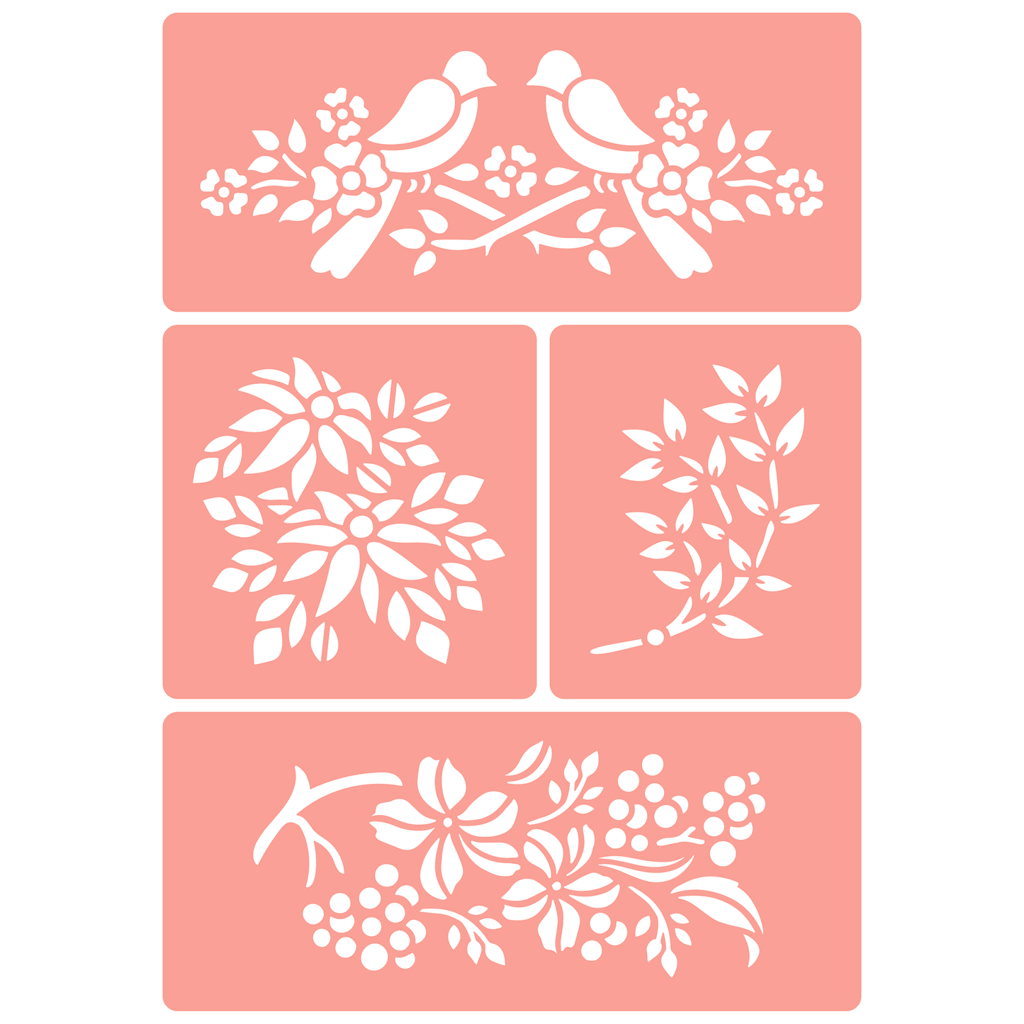 Reusable Stencil - Professional Quality - Love Birds & Branches - Made in the UK - High Adhesive - Pink Vinyl Material for Glass, Mirrors, Bottles, Tiles, Wood