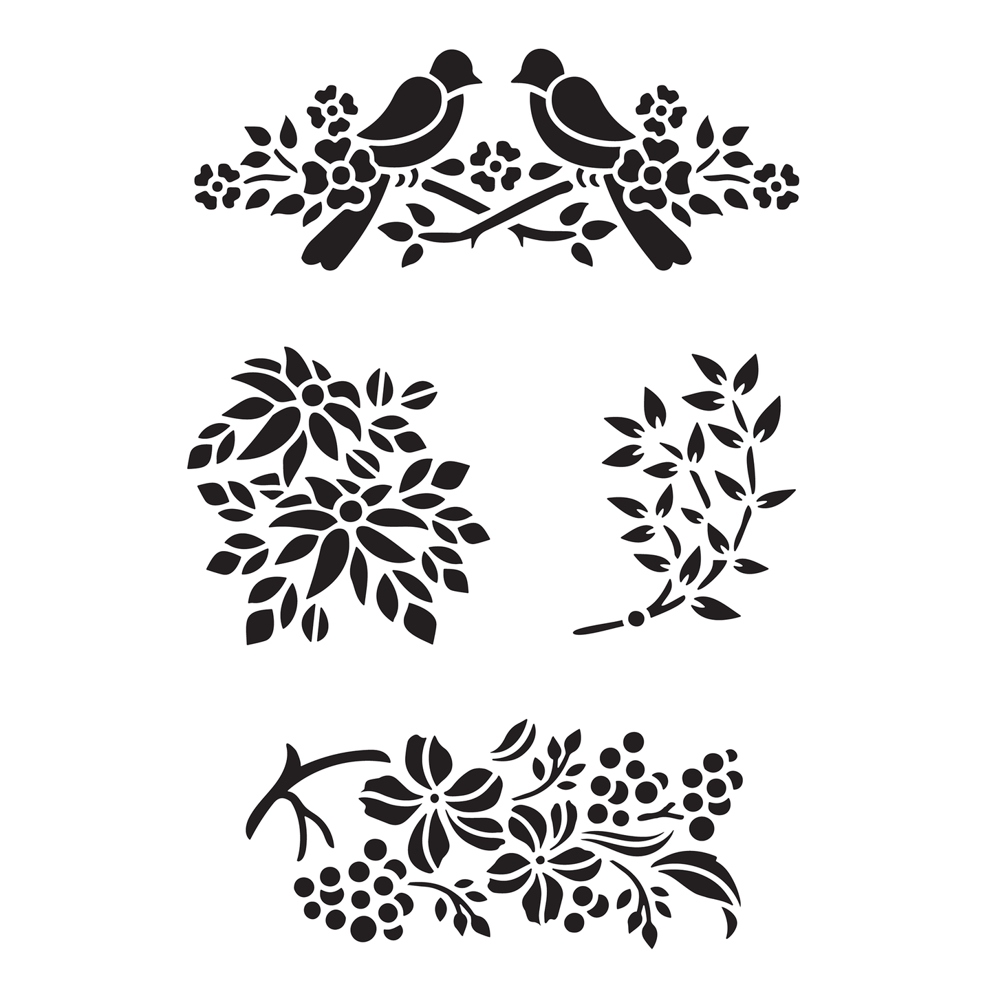 Reusable Stencil - Professional Quality - Love Birds & Branches - Made in the UK - High Adhesive - Pink Vinyl Material for Glass, Mirrors, Bottles, Tiles, Wood