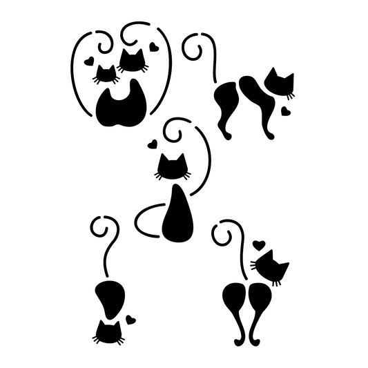 Reusable Stencil - Professional Quality - Love Cats #3 - Made in the UK - Food Safe Non Adhesive - White Laser Cut PET Material for Cakes, Cookies, Coffees, Serving Plates