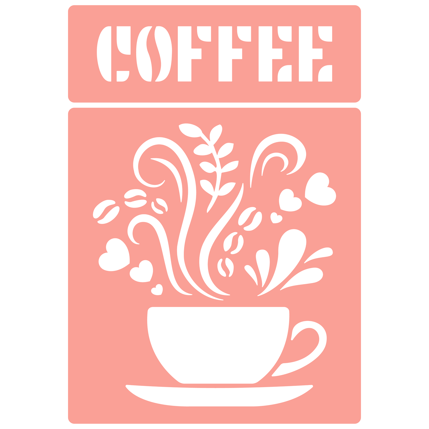 Reusable Stencil - Professional Quality - Love Coffee - Made in the UK - High Adhesive - Pink Vinyl Material for Glass, Mirrors, Bottles, Tiles, Wood