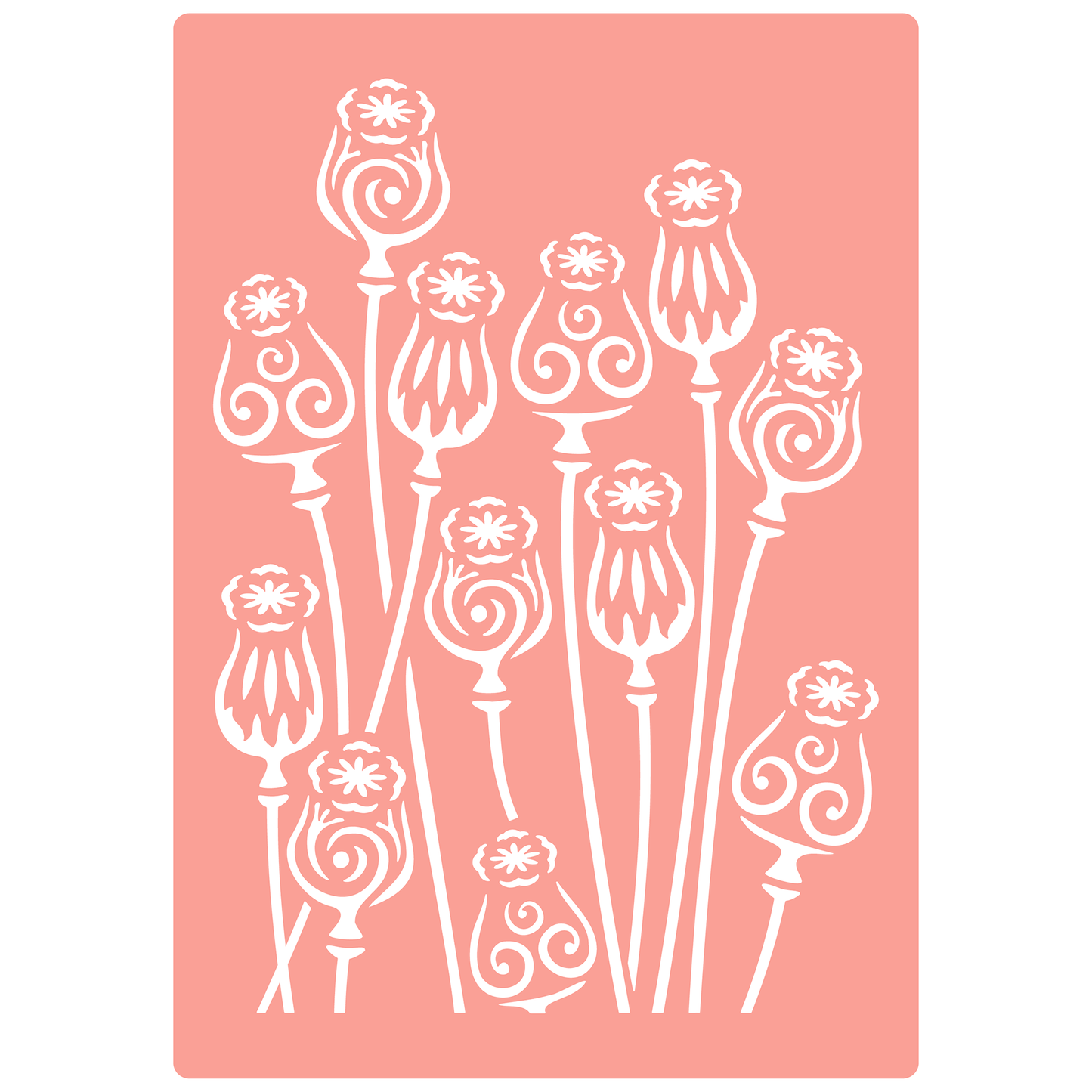Reusable Stencil - Professional Quality - Magical Poppy Heads - Made in the UK - High Adhesive - Pink Vinyl Material for Glass, Mirrors, Bottles, Tiles, Wood