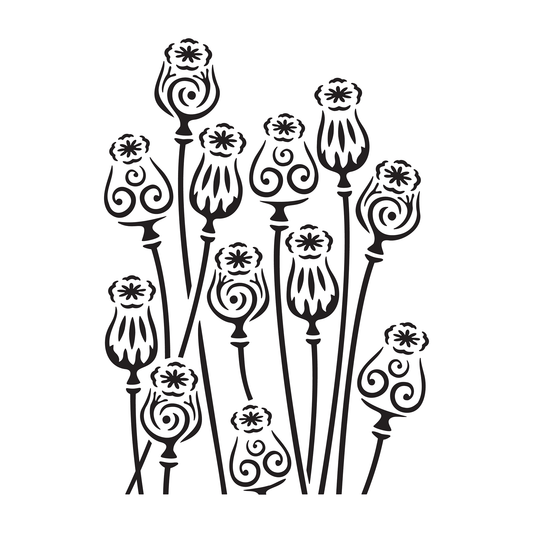 Reusable Stencil - Professional Quality - Magical Poppy Heads - Made in the UK - High Adhesive - Pink Vinyl Material for Glass, Mirrors, Bottles, Tiles, Wood