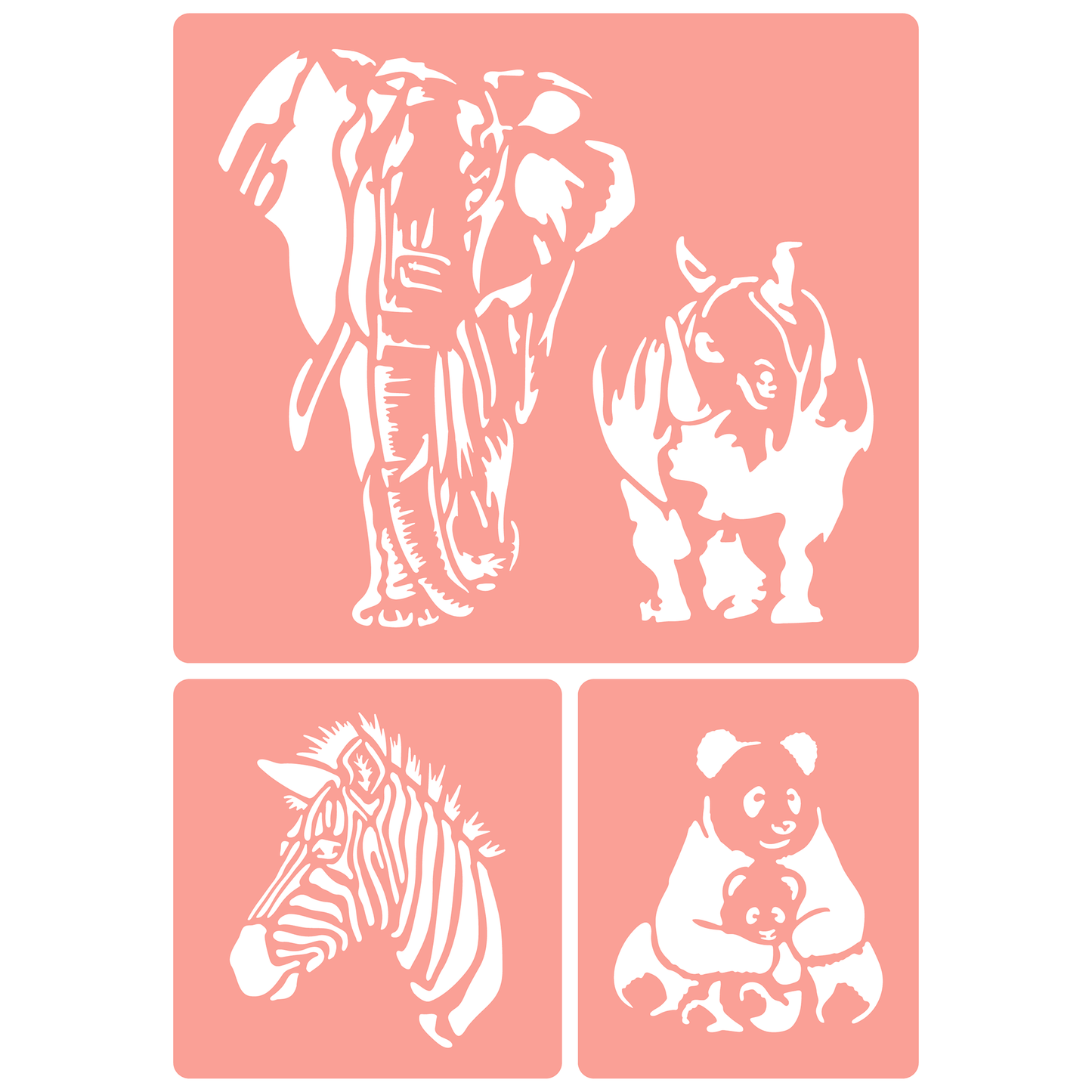 Reusable Stencil - Professional Quality - Majestic Animals - Made in the UK - High Adhesive - Pink Vinyl Material for Glass, Mirrors, Bottles, Tiles, Wood