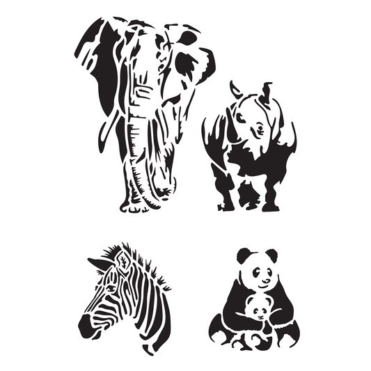 Reusable Stencil - Professional Quality - Majestic Animals - Made in the UK - High Adhesive - Pink Vinyl Material for Glass, Mirrors, Bottles, Tiles, Wood